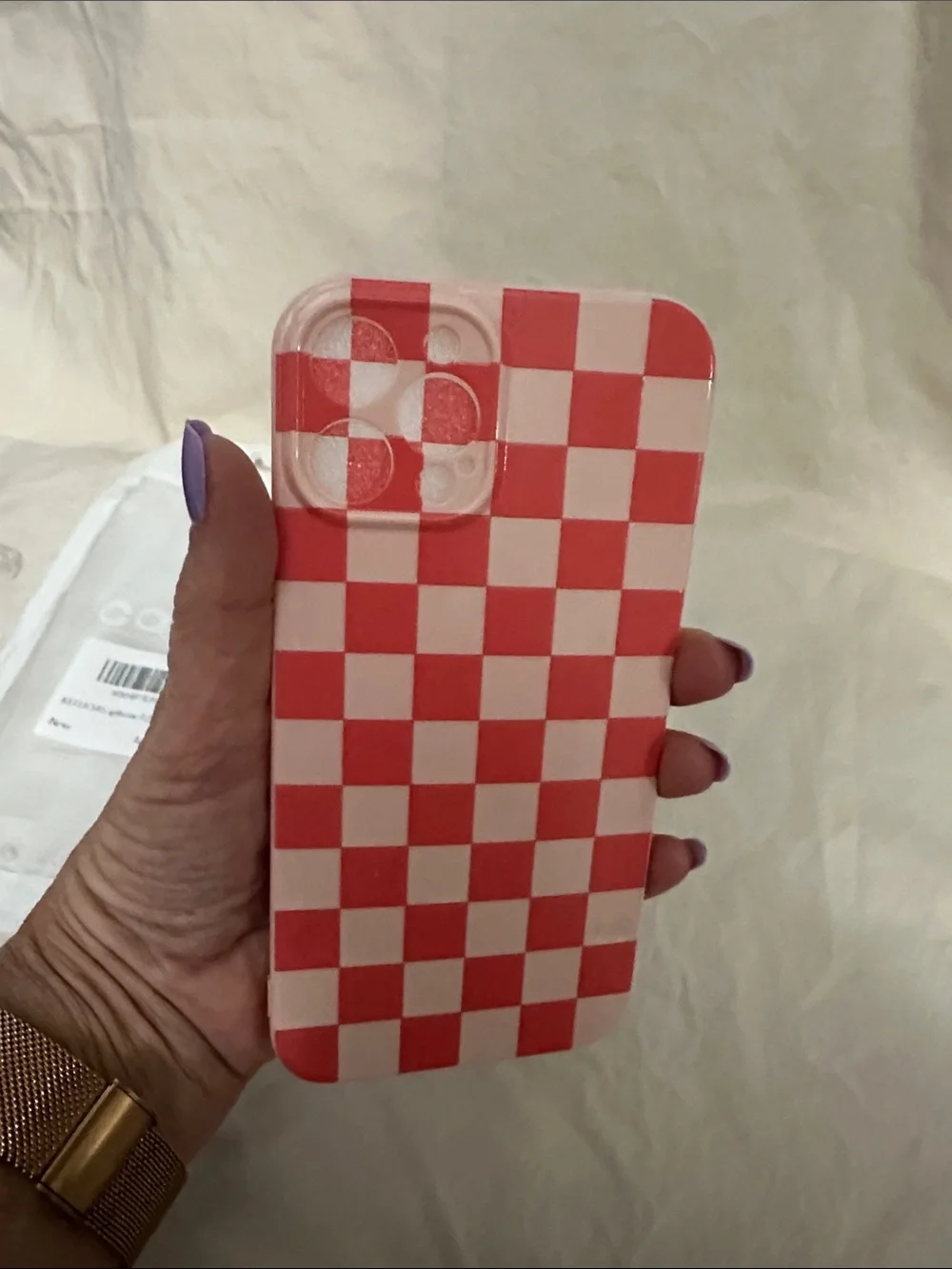 Checkerboard Phone Case for iPhone 12 ProMax - Coral & pink Checker Design NWT